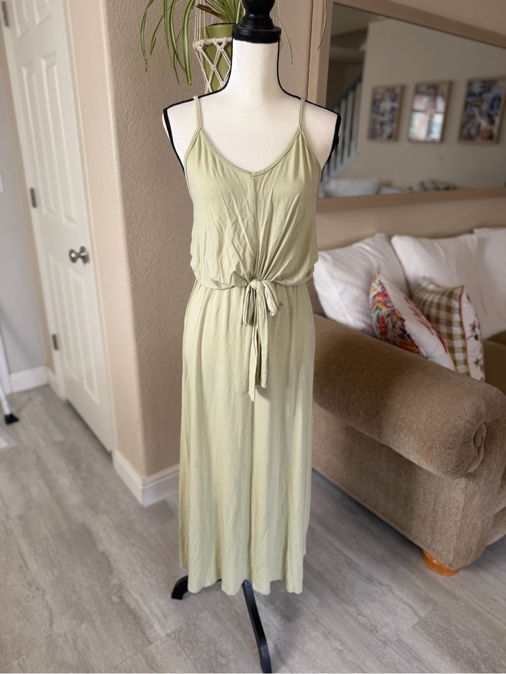 Women’s See You Monday Light Sage Sleeveless Tie-Waist Maxi Dress